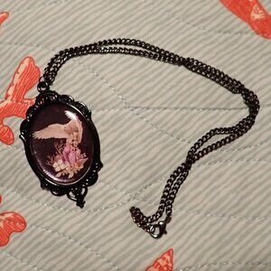 Witchy gothic snowy owl and crystals necklace